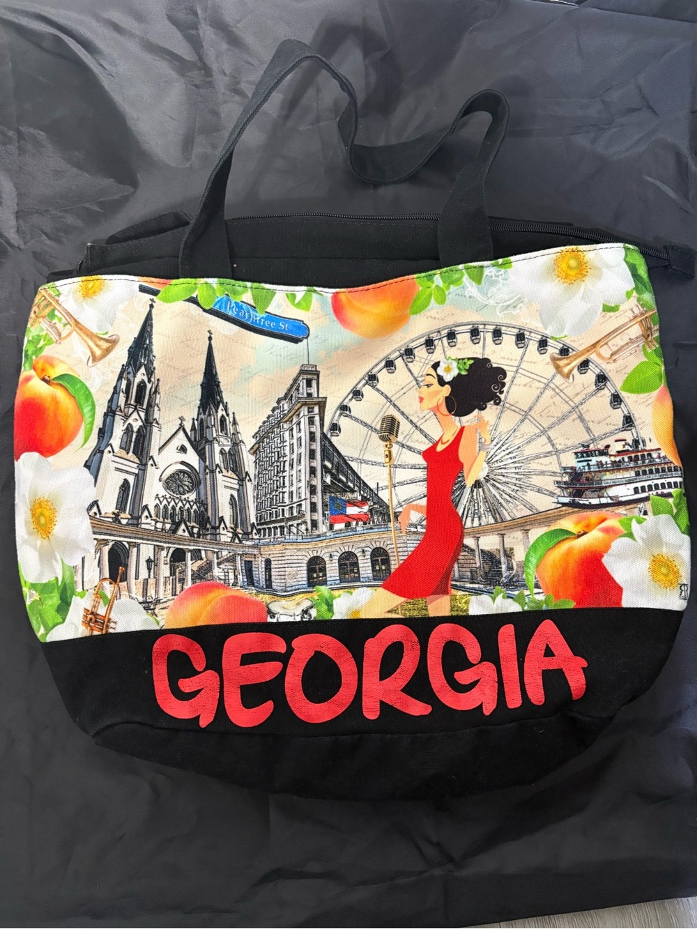 Robin Ruth Black Tote with Multicolor Georgia Graphic